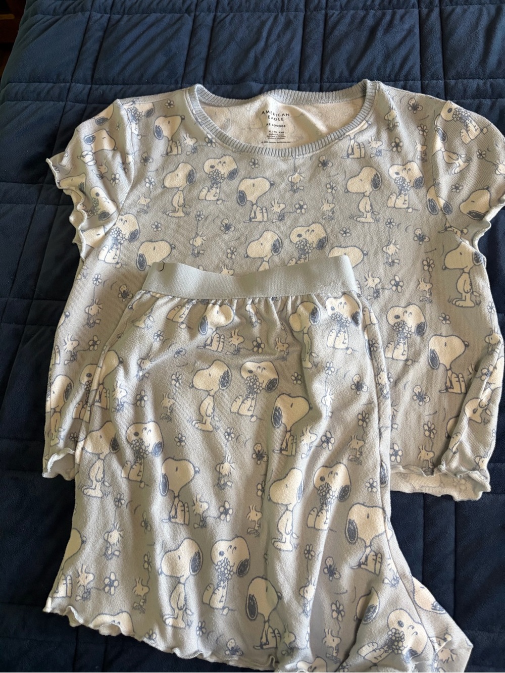 American Eagle Outfitters Snoopy Print Light Gray Pajama Set